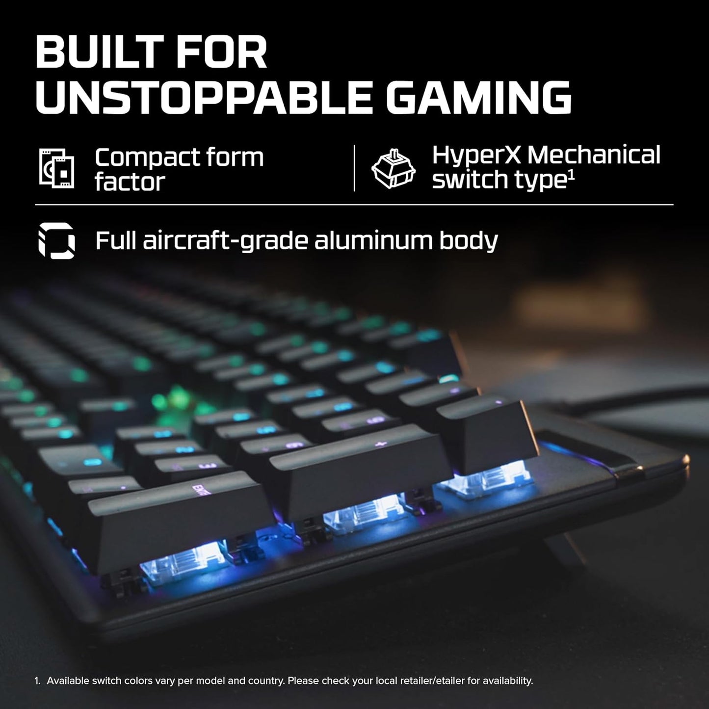 OPEN BOX HyperX Alloy Origins Mechanical USB Gaming Keyboard Software-Controlled Light and Macro Customization, Compact Form Factor, Clicky Switch, Blue, RGB LED Backlit, Black