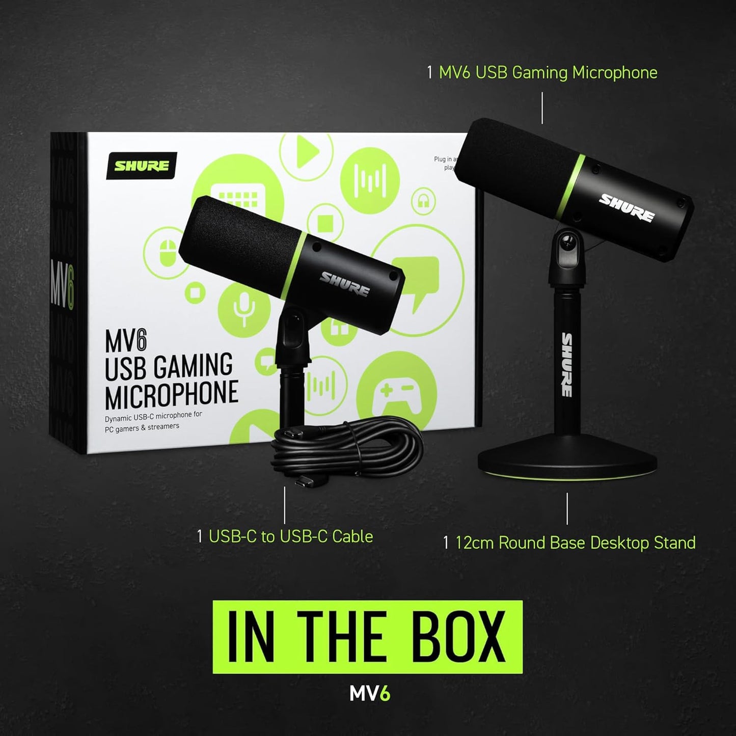 OPEN BOX Shure MV6 Gaming Microphone, Dynamic USB PC Mic for Gaming & Streaming