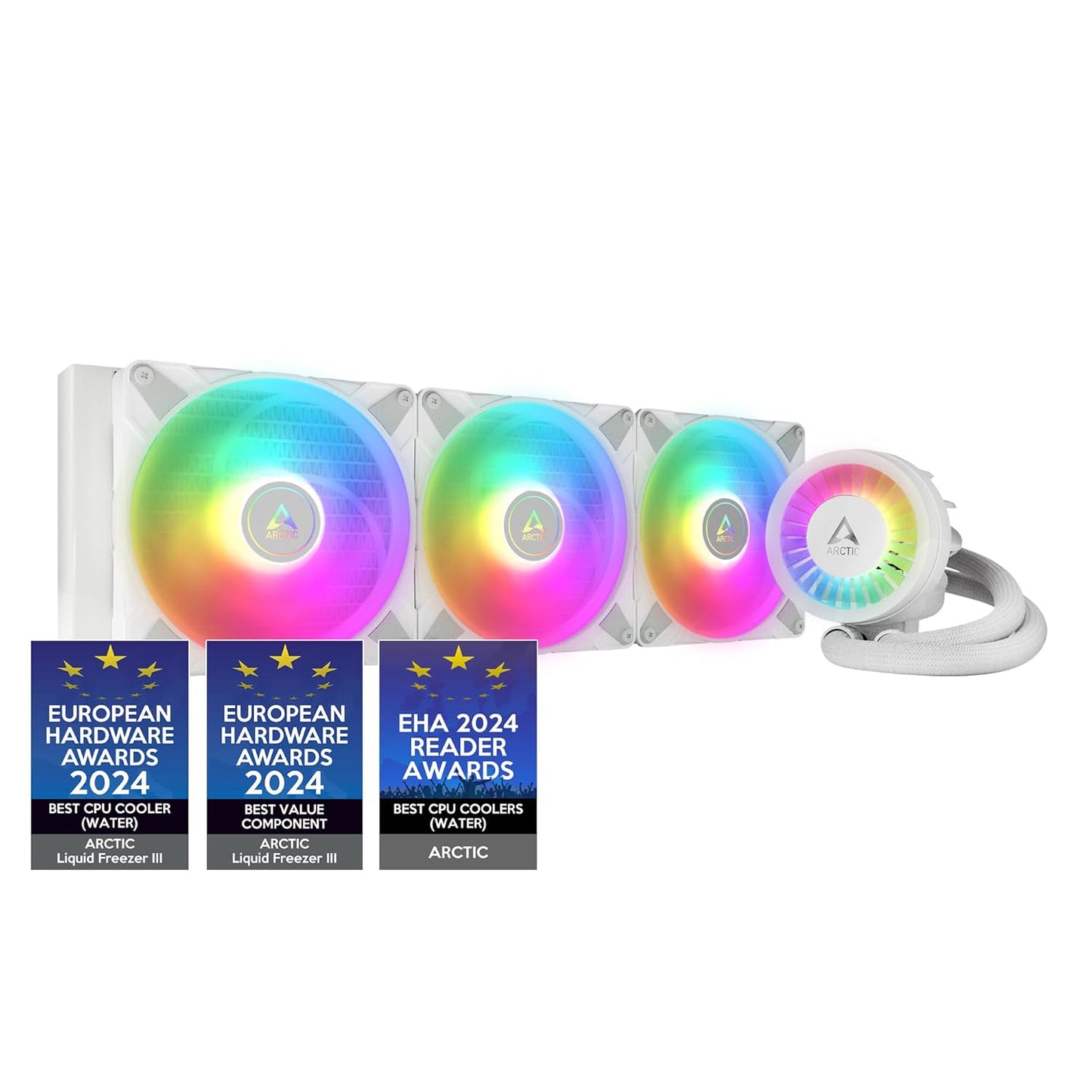 OPEN BOX ARCTIC Liquid Freezer III 420 A-RGB - CPU AIO Water Cooler, Water Cooling PC, Intel & AMD, Efficient PWM-Controlled Pump, Fan: 200–1900 RPM, LGA1851 and LGA1700 Contact Frame - White