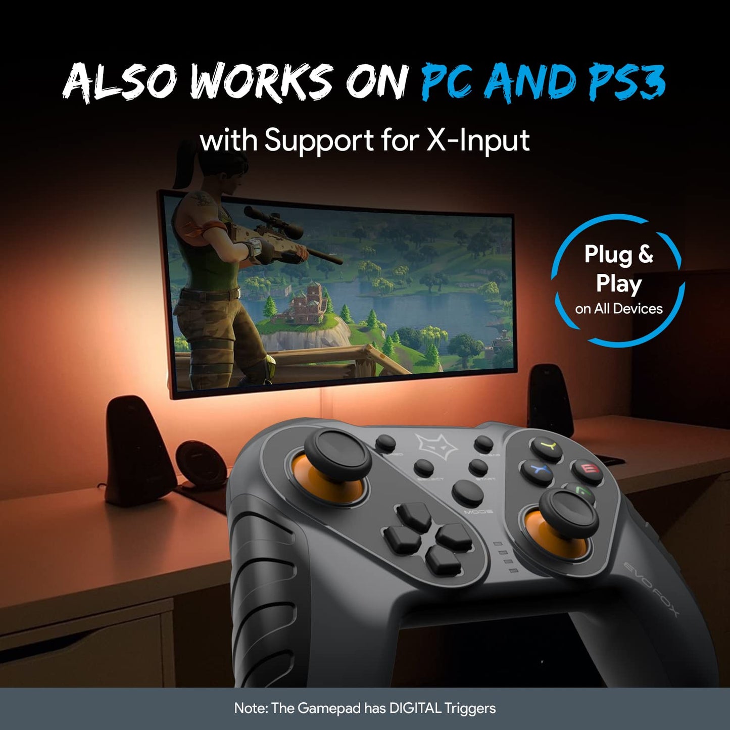 OPEN BOX EvoFox Elite Ops Wireless Gamepad for Google TV and Android TV | 8+ Hours of Play Time | Zero Lag Connectivity Upto 12 Feet | USB Extender for TV Included | (Charcoal Black)