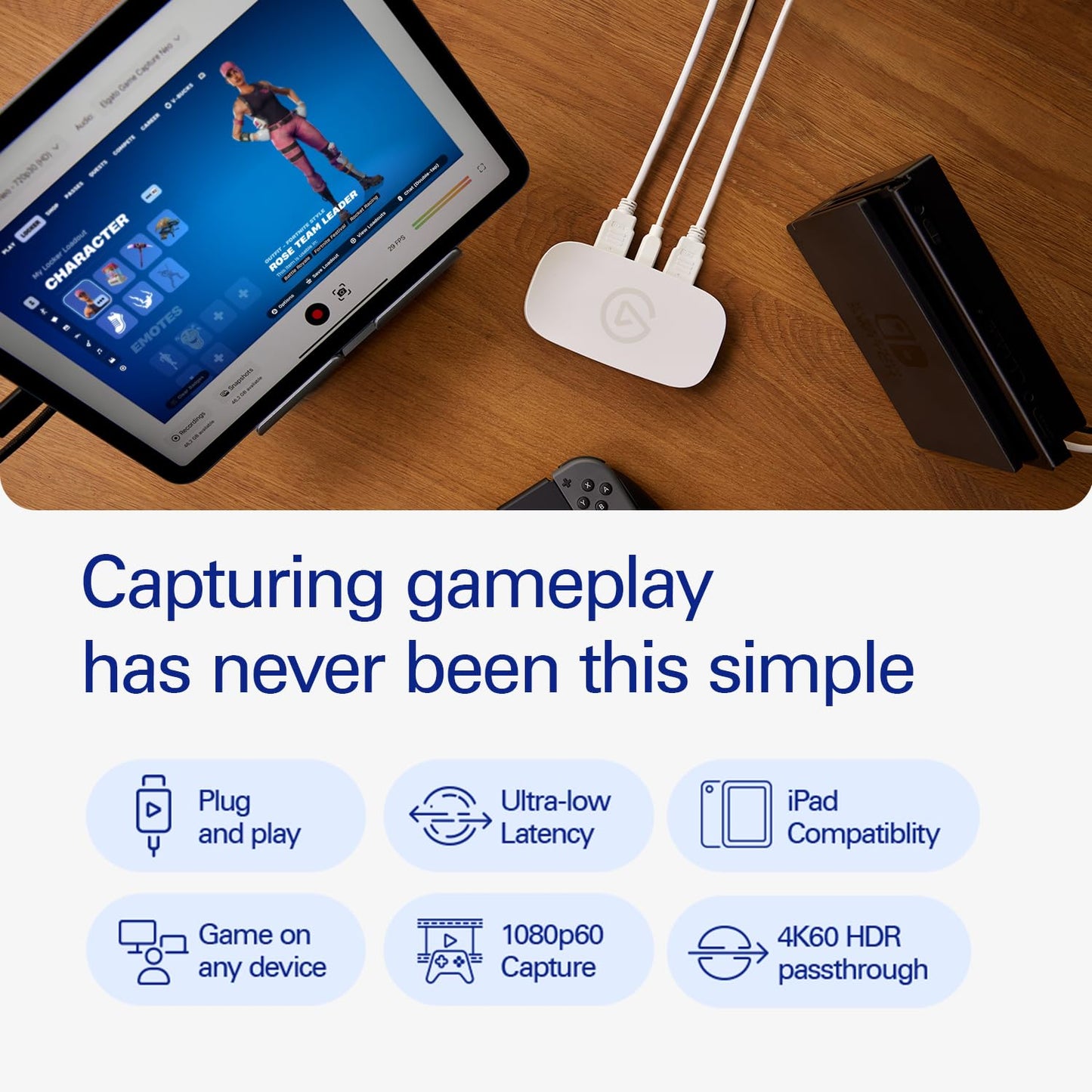 OPEN BOX Elgato Game Capture Neo — 4K60 HDR Passthrough, 1080p60 Capture – for PS4/PS5/Xbox/Switch/iPhone – Capture to Laptop, PC, Mac, iPad