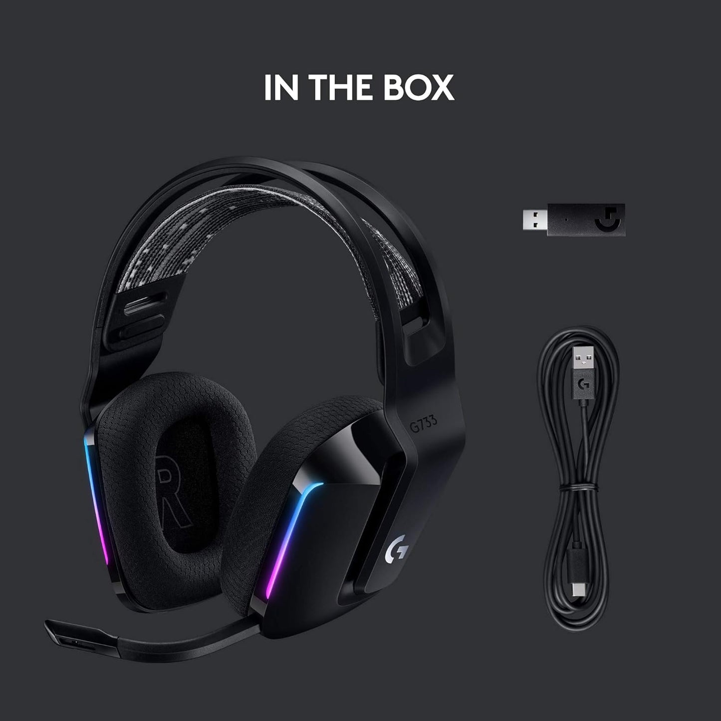 OPEN BOX Logitech G 733 Lightspeed Over Ear Wireless Gaming Headset with Suspension Headband, LIGHTSYNC RGB, Blue VO!CE Mic Technology and PRO-G Audio Drivers