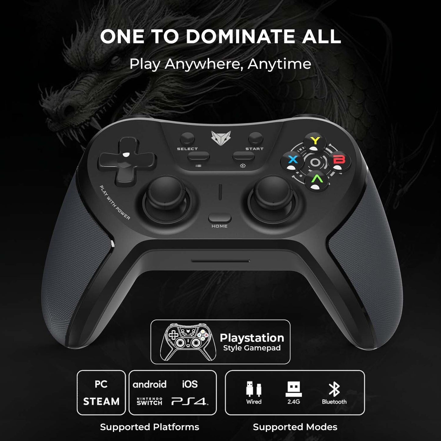 OPEN BOX EvoFox One S Universal 3-Mode Wireless Gaming Controler – HallSense™ Precision Joysticks, Bluetooth 5.0, 2.4GHz & Wired Connectivity, Macro & Precision Buttons, Fast Type-C Charging & Dual Vibration