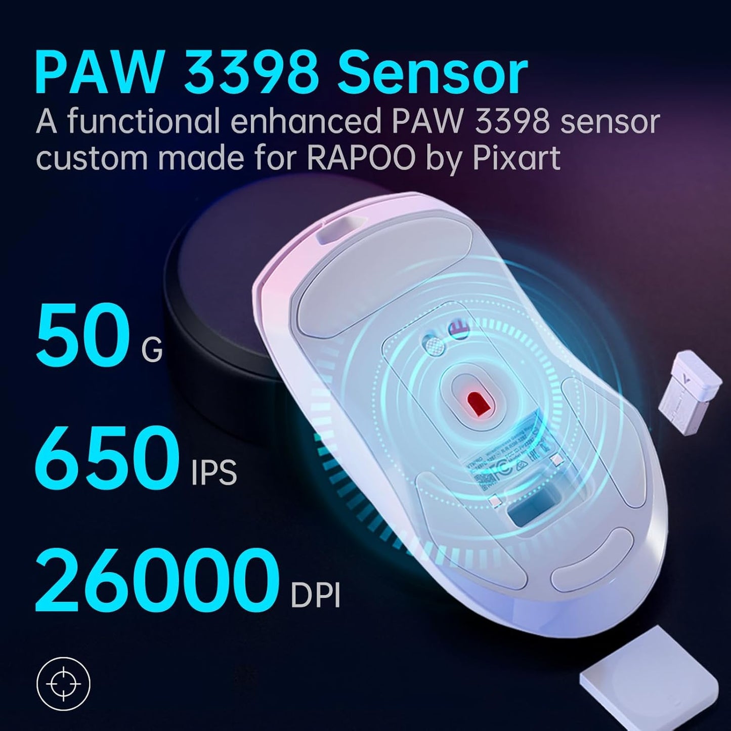 OPEN BOX Rapoo VT9PRO Superlight Wireless Gaming Mouse - PAW 3398 Esports Sensor, 50-26000 DPI, 1K+4K Polling Rate, 1ms Response Time, 68g Lightweight, 10 Buttons, 160H Battery, On Board Memory