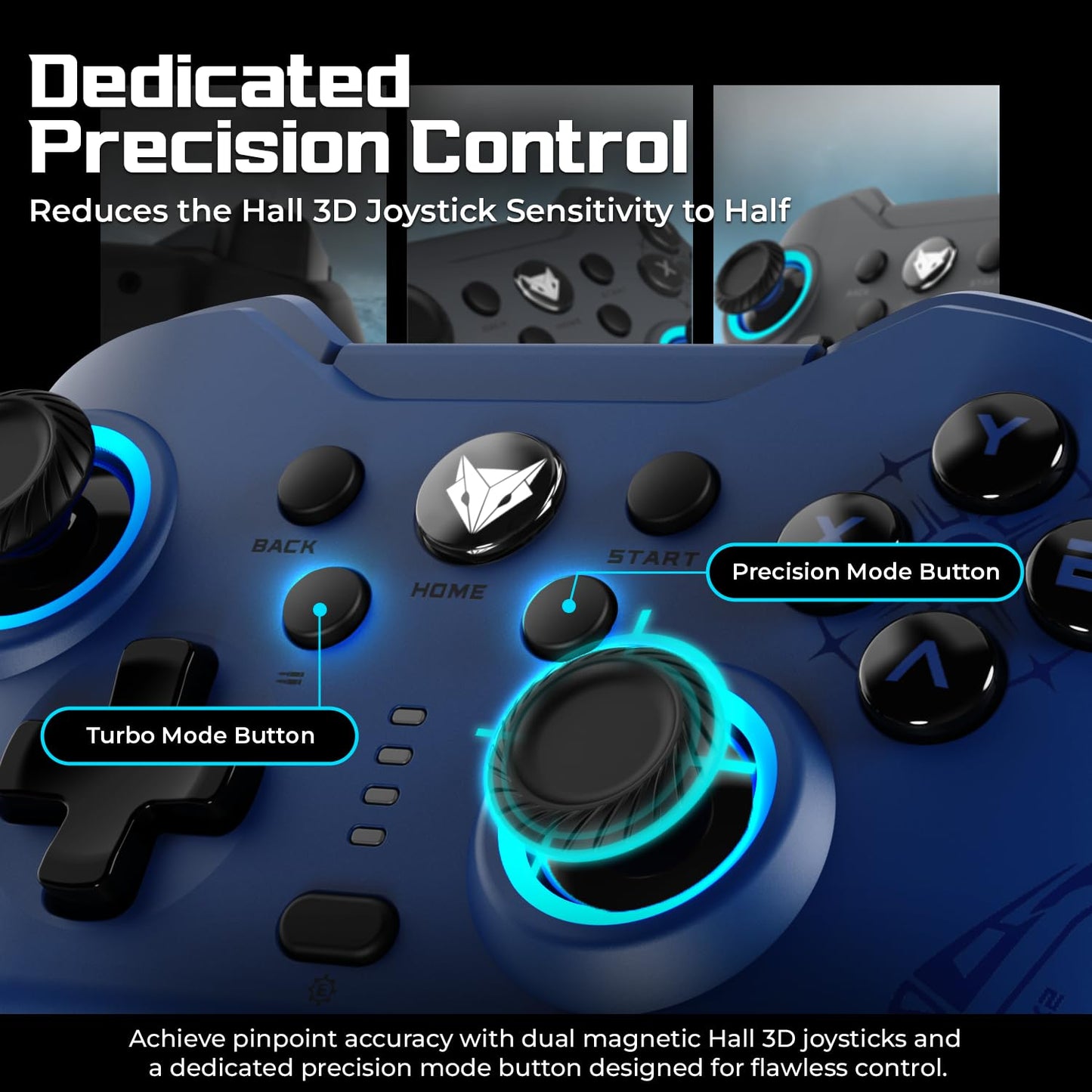 OPEN BOX EvoFox Elite X2 Wireless Gaming Controller For PC with 1000Hz Polling Rate, Dual-Mode (2.4G & Type C), Hallsense™ Magnetic Hall 3D Joysticks & Triggers, EZ Click Macros, Dual Vibration Motors(Blue)