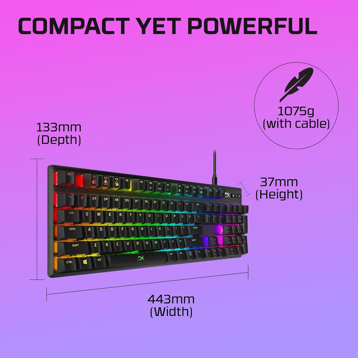 OPEN BOX HyperX Alloy Origins Mechanical USB Gaming Keyboard Software-Controlled Light and Macro Customization, Compact Form Factor, Clicky Switch, Blue, RGB LED Backlit, Black