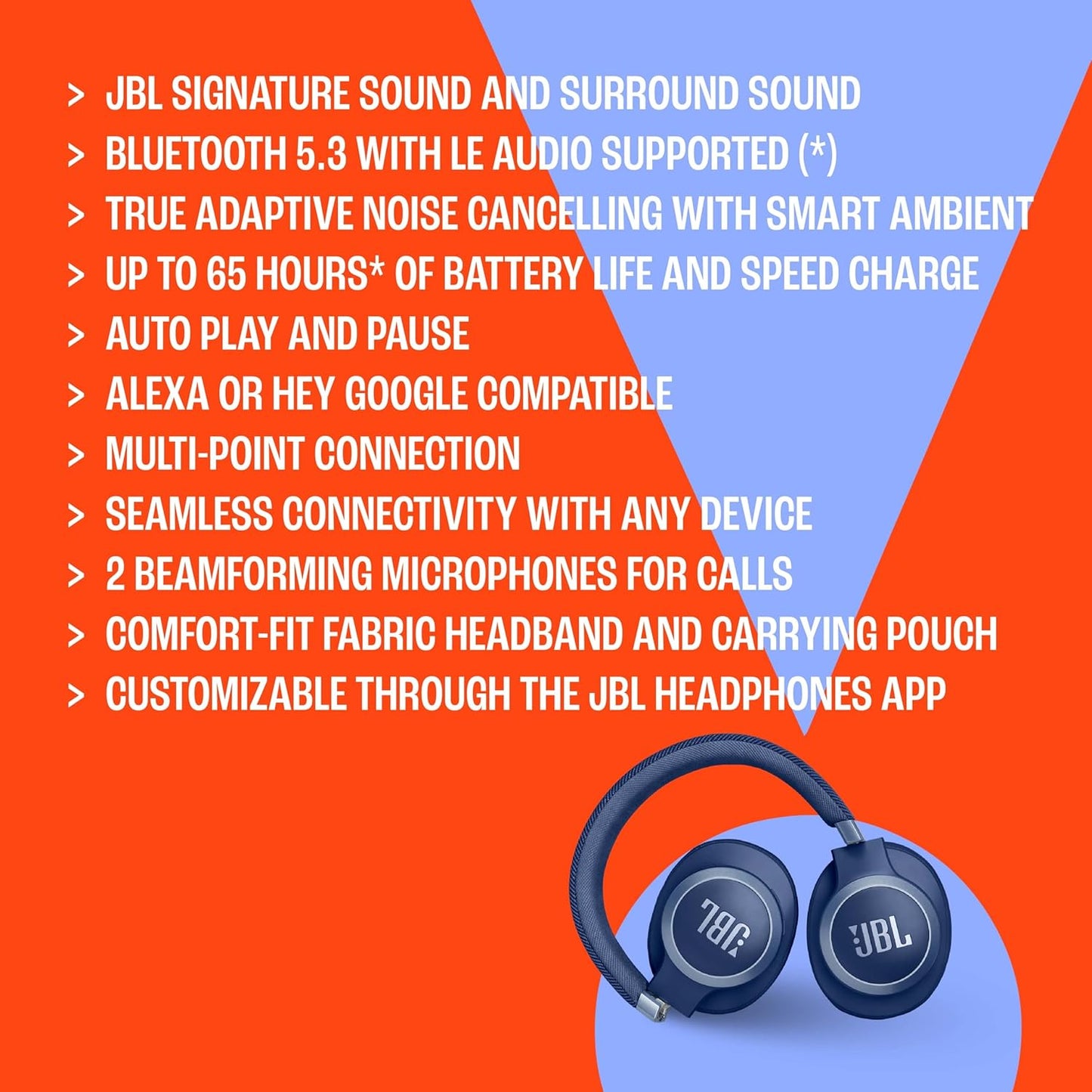 SEALED PACK JBL Live 770NC True Adaptive Noise Cancellation Headphones Wireless Over Ear, Spatial Sound, 65Hrs Playtime, Speed Charge, Multipoint Connect and Personi-Fi 2.0, BT 5.3, Google Fast Pair, Alexa