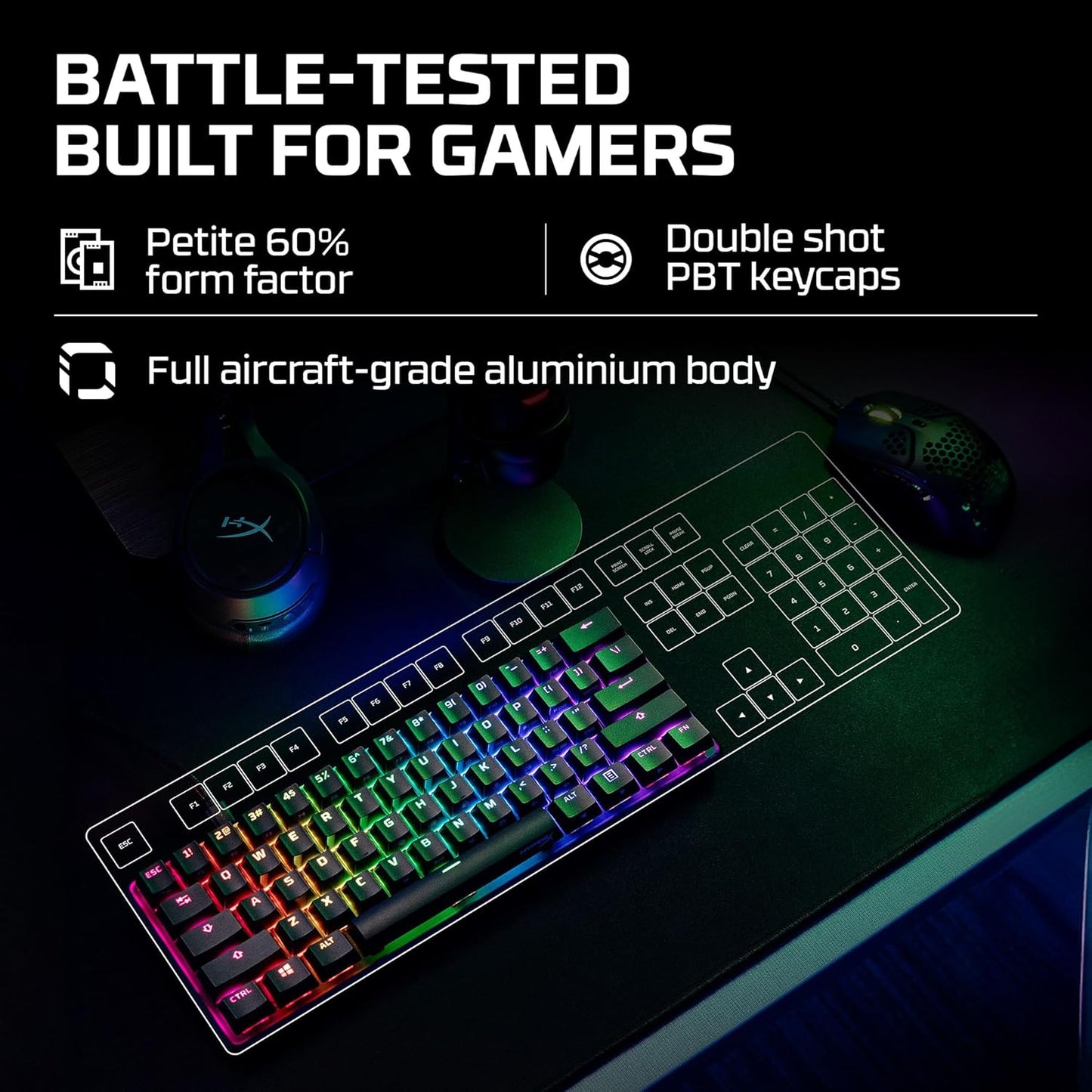 OPEN BOX HyperX Alloy Origins 60 - USB-C Mechanical Gaming Keyboard - Ultra Compact 60% Form Factor - (Aqua Switch) - Double Shot Pbt Keycaps - RGB Led Backlit - Ngenuity Software Compatible