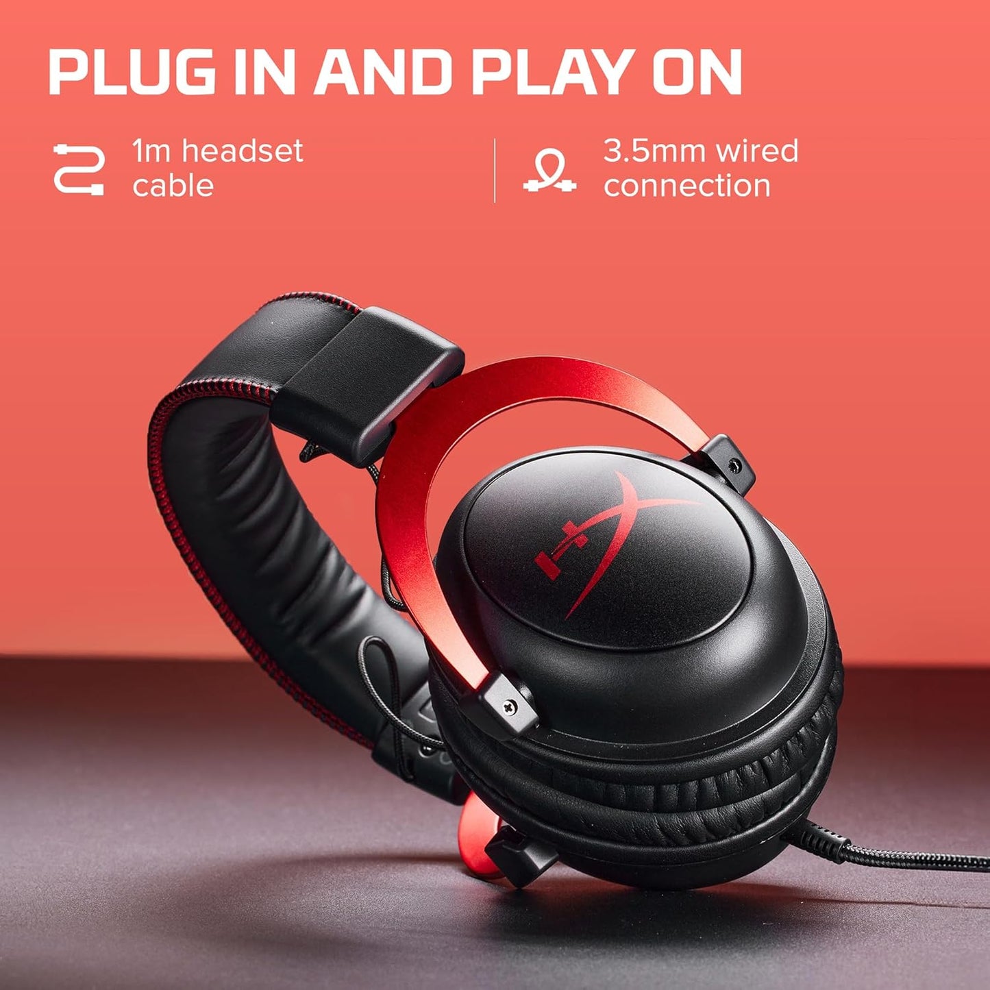 OPEN BOX HyperX Cloud II – Wired Gaming Headset for PC, PS5 / PS4. Active Noise Cancellation, Over Ear, circumaural, Closed Back, HyperX Virtual 7.1 Surround Sound - Black-Red