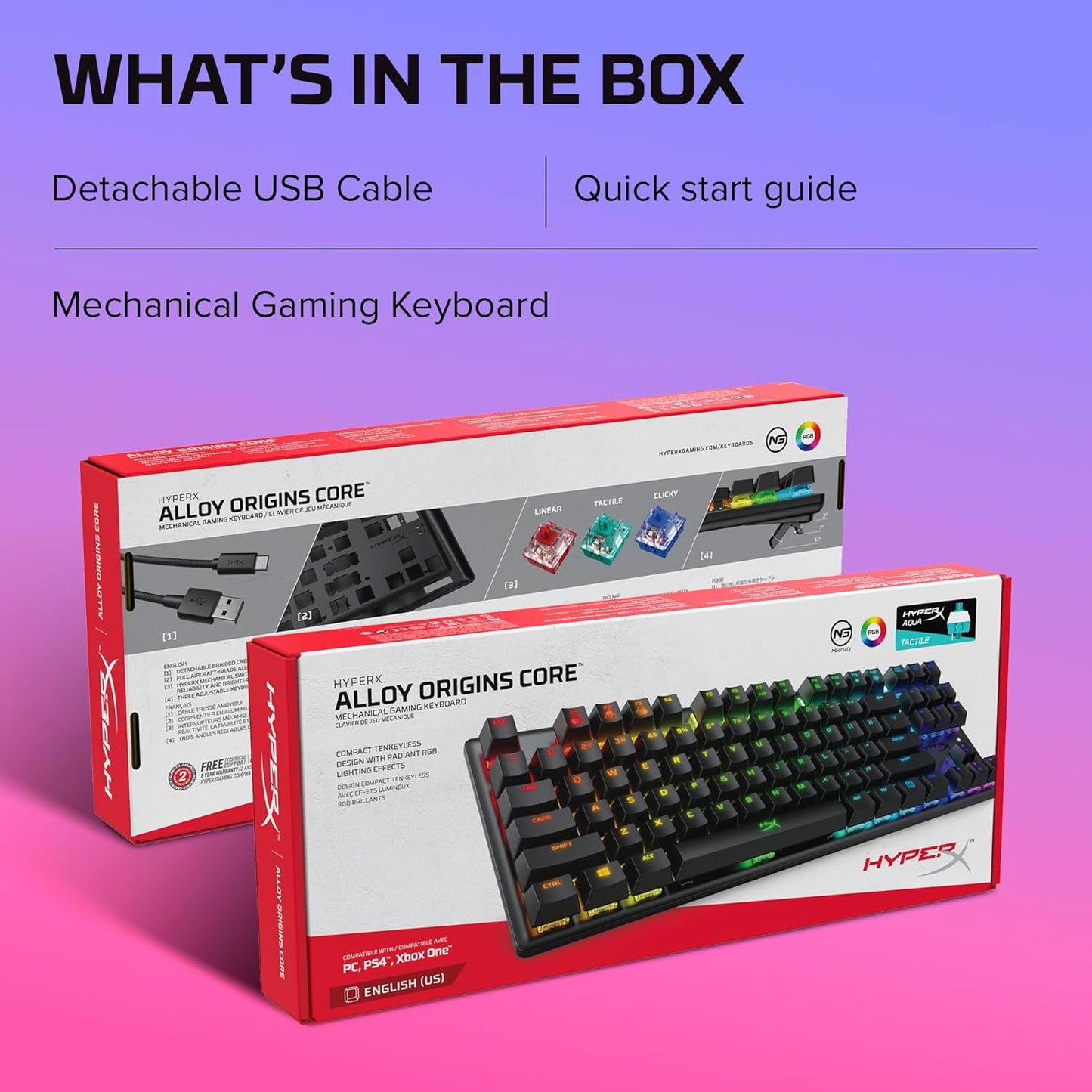 OPEN BOX HyperX Alloy Origins Core Tenkeyless USB Mechanical Gaming Keyboard with Software Controlled Light & Macro Customization, Compact Form Factor, Tactile Switch