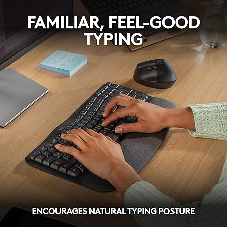 OPEN BOX Logitech Wave Keys Wireless Ergonomic Keyboard with Cushioned Palm Rest, Comfortable Natural Typing, Easy-Switch, Bluetooth, Logi Bolt Receiver, for Multi-OS, Windows/Mac - Graphite