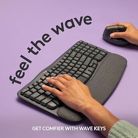 OPEN BOX Logitech Wave Keys Wireless Ergonomic Keyboard with Cushioned Palm Rest, Comfortable Natural Typing, Easy-Switch, Bluetooth, Logi Bolt Receiver, for Multi-OS, Windows/Mac - Graphite