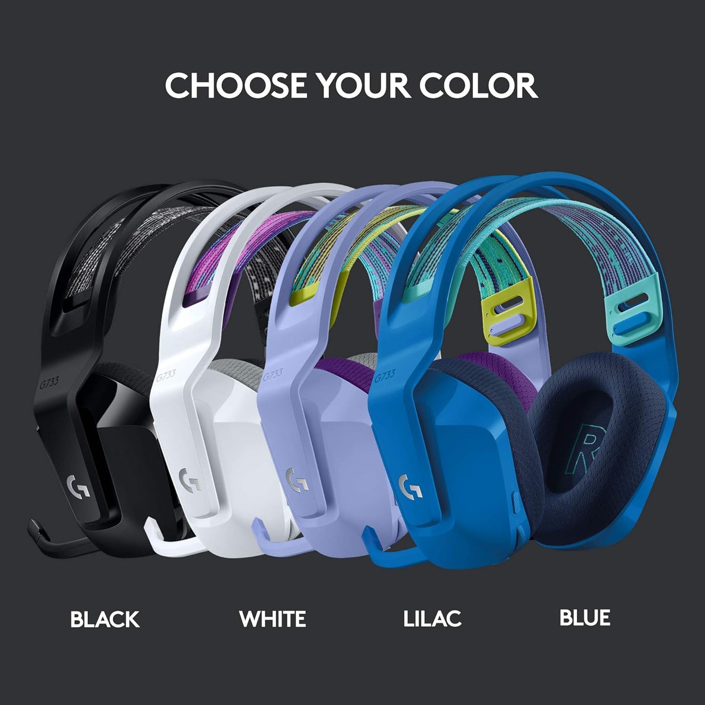 OPEN BOX Logitech G 733 Lightspeed Over Ear Wireless Gaming Headset with Suspension Headband, LIGHTSYNC RGB, Blue VO!CE Mic Technology and PRO-G Audio Drivers