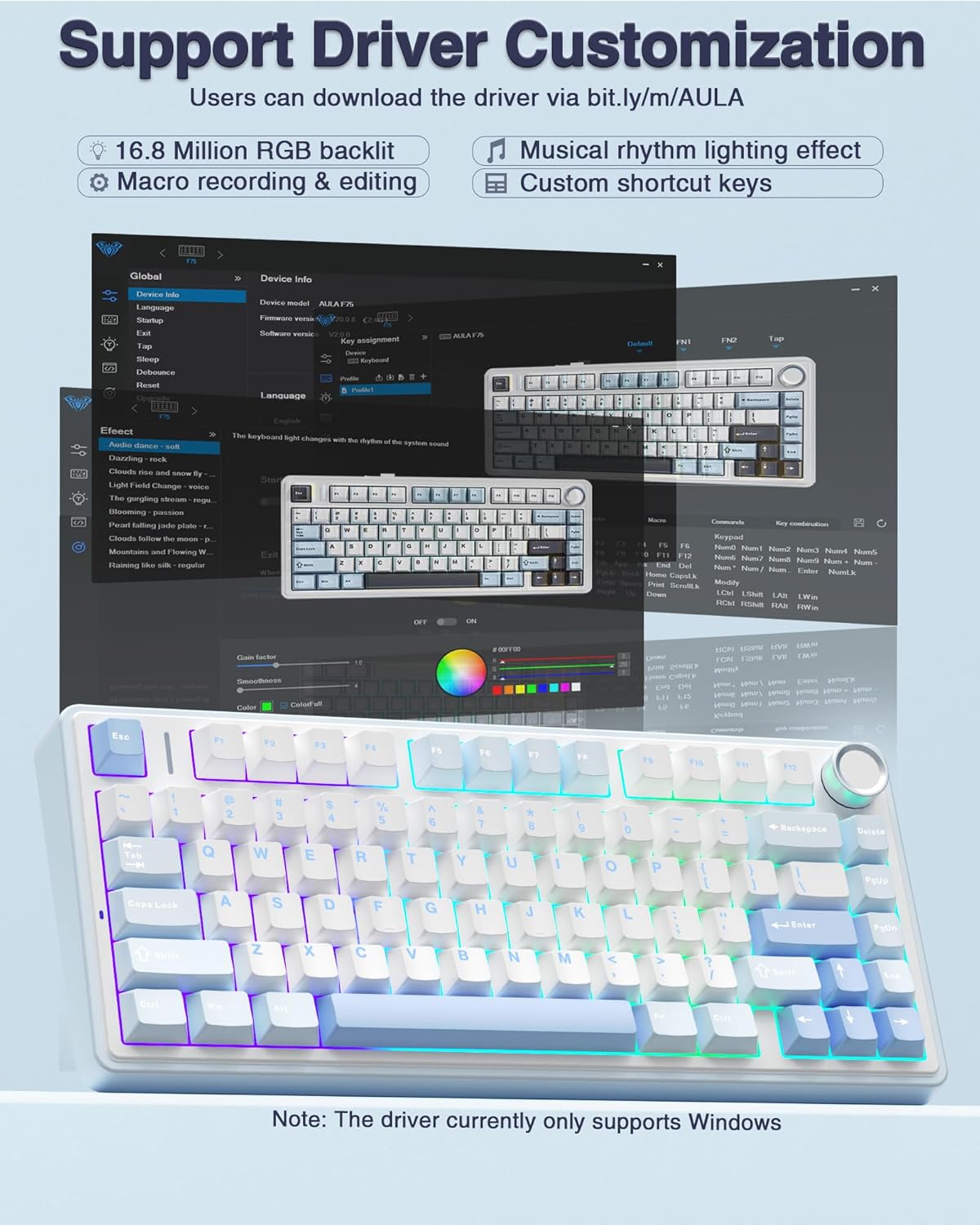 OPEN BOX AULA F75 75% Wireless Mechanical Keyboard | Hot Swappable | Pre-lubed Linear Switches | RGB Backlit | 2.4GHz/Type-C/Bluetooth Gaming Keyboard