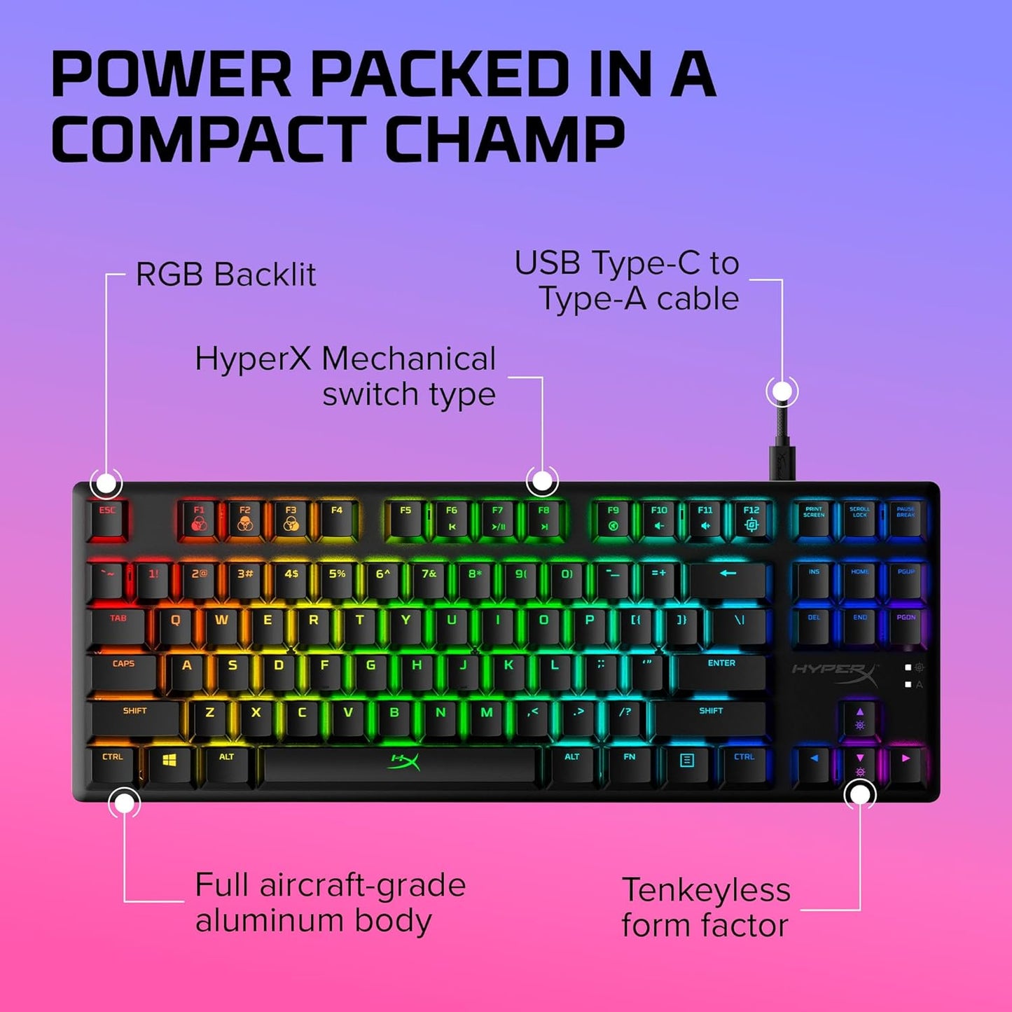 OPEN BOX HyperX Alloy Origins Core Tenkeyless USB Mechanical Gaming Keyboard with Software Controlled Light & Macro Customization, Compact Form Factor, Tactile Switch