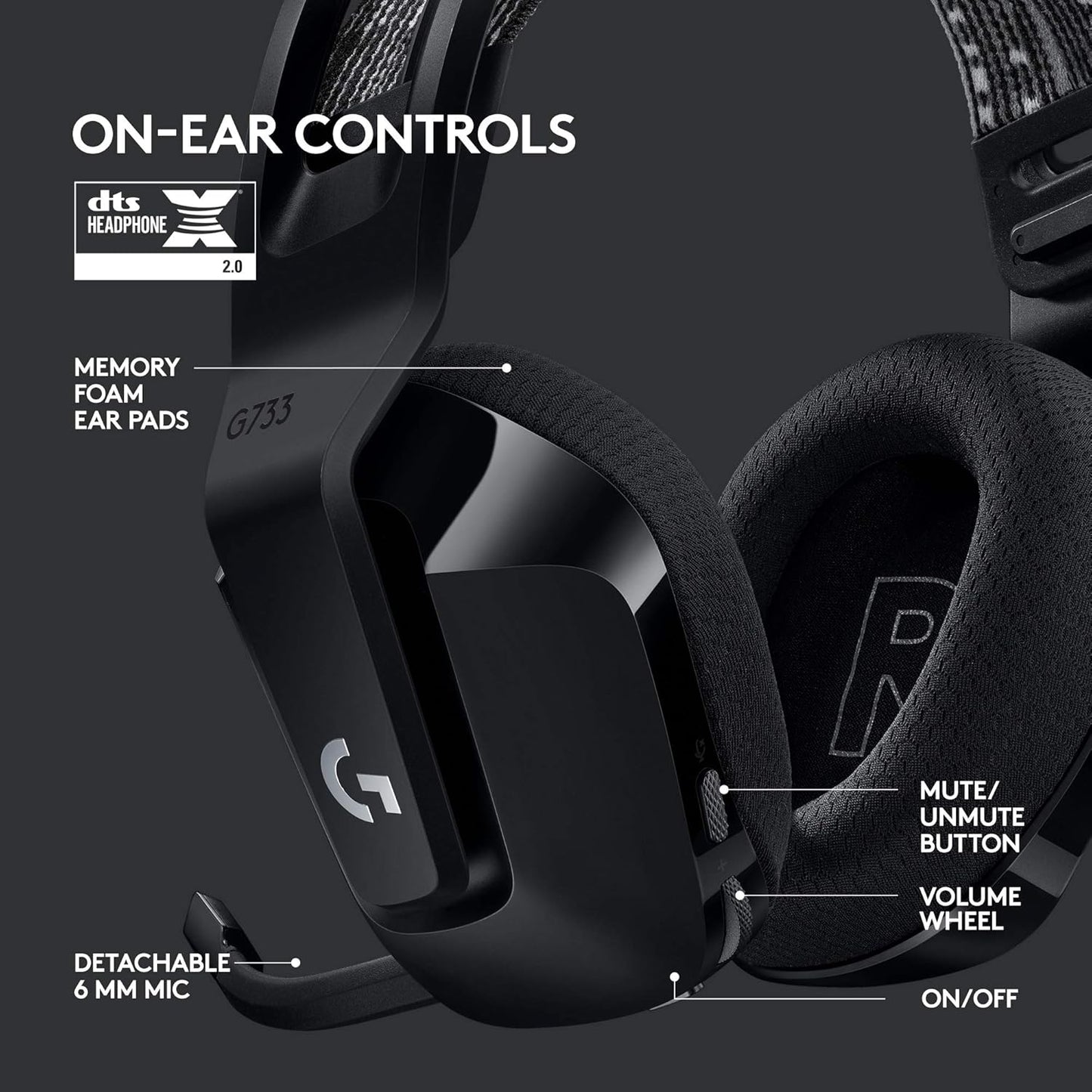 OPEN BOX Logitech G 733 Lightspeed Over Ear Wireless Gaming Headset with Suspension Headband, LIGHTSYNC RGB, Blue VO!CE Mic Technology and PRO-G Audio Drivers