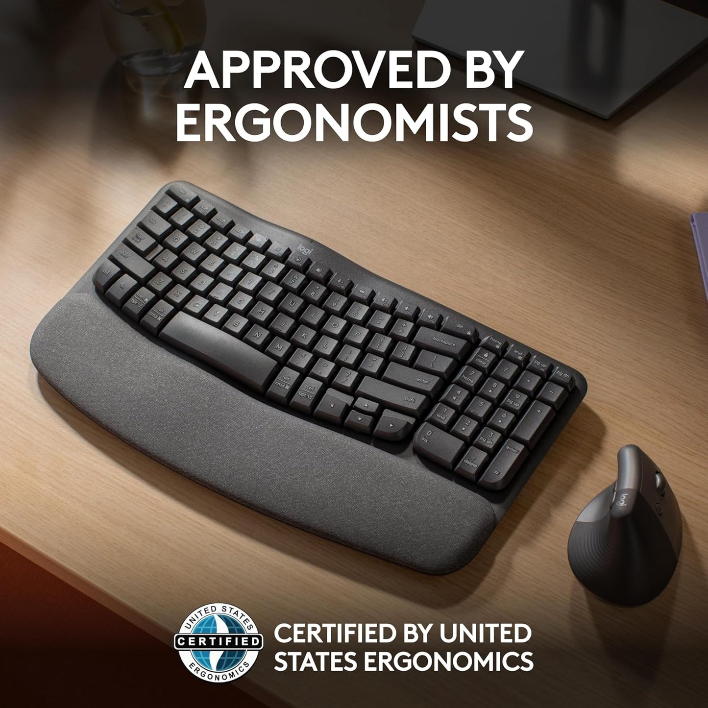 OPEN BOX Logitech Wave Keys Wireless Ergonomic Keyboard with Cushioned Palm Rest, Comfortable Natural Typing, Easy-Switch, Bluetooth, Logi Bolt Receiver, for Multi-OS, Windows/Mac - Graphite
