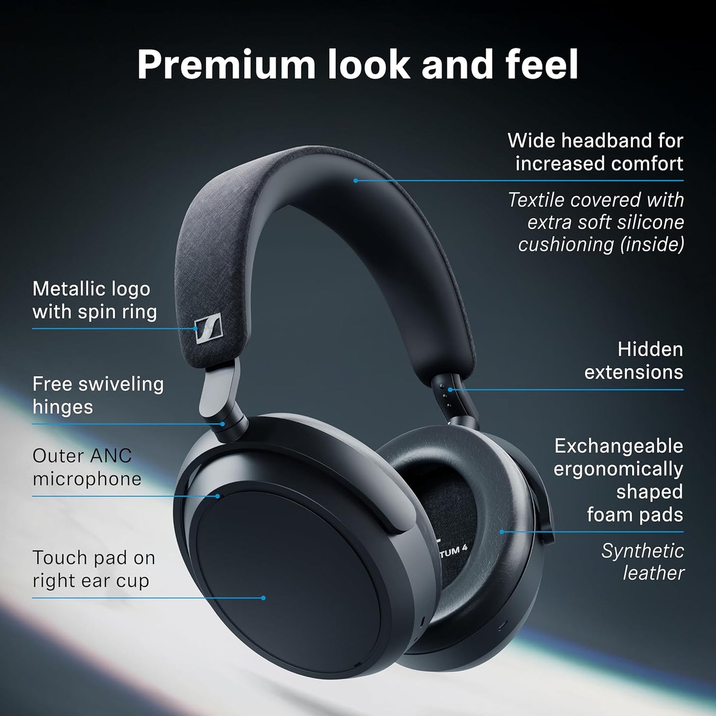 OPEN BOX Sennheiser Momentum 4 Wireless Over Ear Headphones, German Design, ANC, 60h Battery, Customizable Sound, 4 Digital Mics for Crystal-Clear Calls, Multipoint Connectivity, 2 Yr Warranty